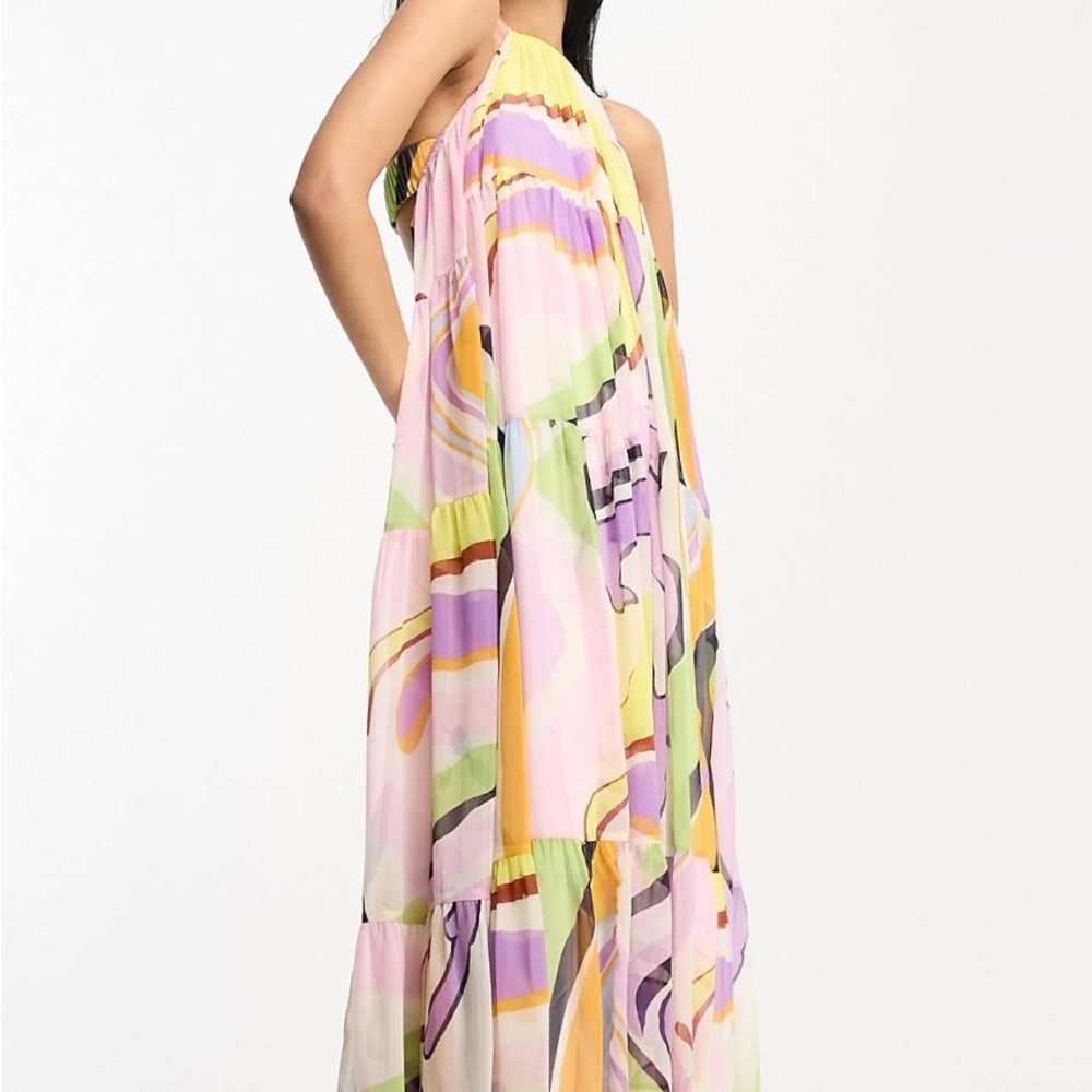 Yellow and Pink One Shoulder Sundress Resort Wear. Brand New.